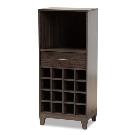 Baxton Studio Trenton Modern and Contemporary Dark Brown Finished Wood 1-Drawer Wine Storage Cabinet 178-11228-Zoro